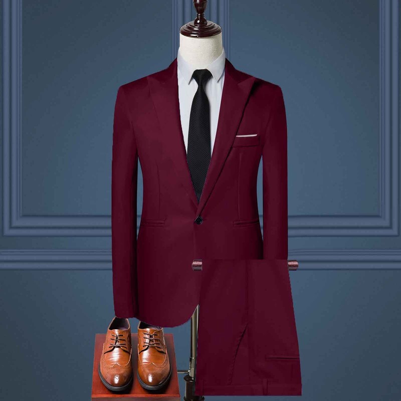 Ανδρική φόρμα 2 τεμαχίων Κομψή, μονόχρωμη φόρμα με ένα κουμπί, μονόπλευρη φόρμα για πάρτι, Σετ παντελόνι, μονόπλευρη κλασική φόρμα για επίσημη περίσταση