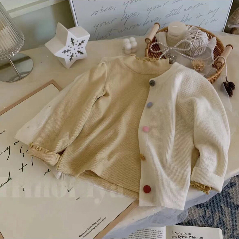 Плетен пуловер за момичета, едноредни плетени жилетки с дълъг ръкав в корейски стил, Детски връхни дрехи, есенни детски дрехи, плетени горнища
