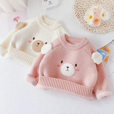 MILANCEL 2024 Χειμερινά παιδικά πουλόβερ 1-6 Y Girl`s Add Fleece Knit Πουλόβερ Παιδικό χαριτωμένο πουλόβερ με αρκουδάκι