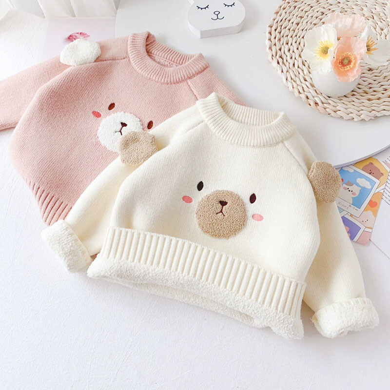 MILANCEL 2024 Pulovere de iarnă pentru copii 1-6 ani Pulover tricotat cu lână pentru fete 1-6 ani Pulover drăguț urs din desene animate pentru copii