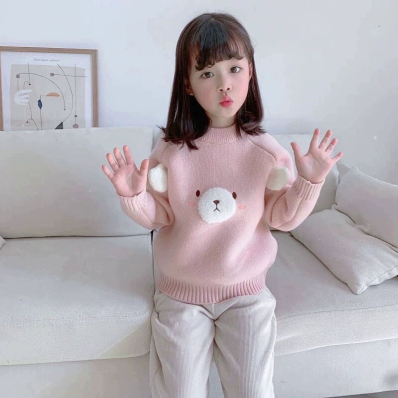 MILANCEL 2024 Pulovere de iarnă pentru copii 1-6 ani Pulover tricotat cu lână pentru fete 1-6 ani Pulover drăguț urs din desene animate pentru copii
