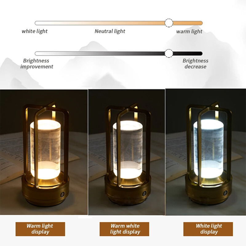 Lampă de masă LED Aluminiu Cristal Restaurant Bar Lampă de birou Reglarea atmosferei 5200mAh Încărcare USB Comutator tactil Decorare dormitor