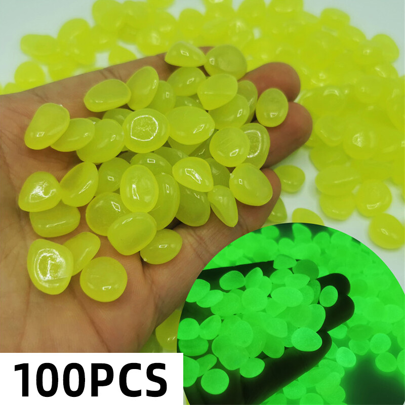 100 de bucăți strălucitoare în întuneric pietricele de grădină pentru trotuar, grădină, terasă, gazon, grădină, curte, rezervor de pește, decorare pentru acvariu, piatră strălucitoare