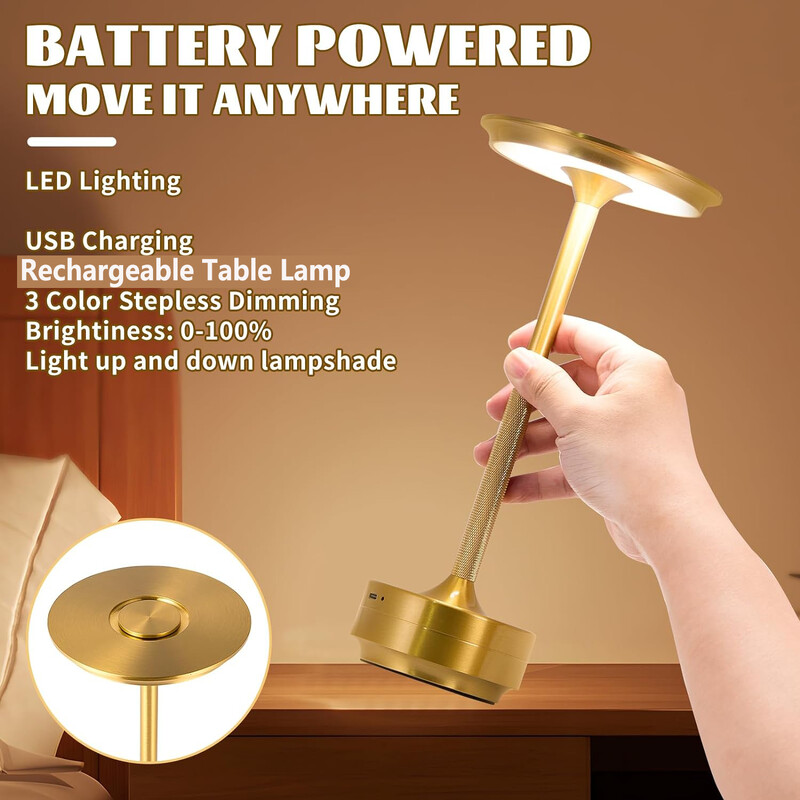 Lampă de masă reîncărcabilă LED Senzor tactil Lampă de noapte de birou Lampă de lectură fără fir pentru Restaurant Hotel Bar Dormitor Lumină decor