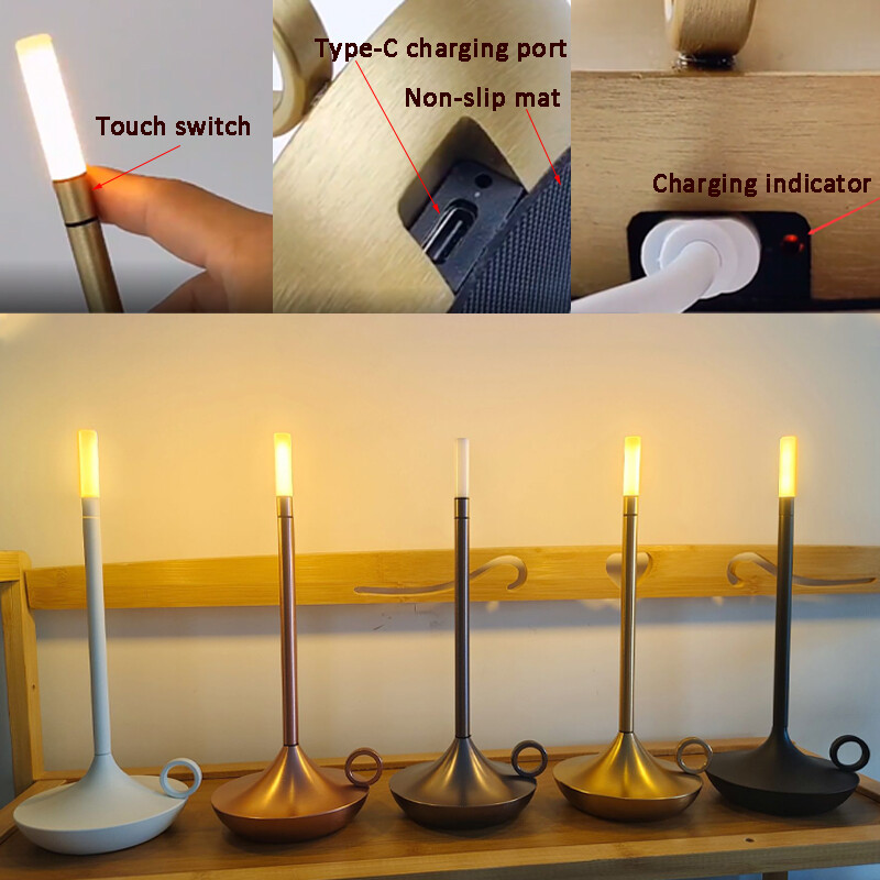 Punjiva bežična svjetiljka na dodir Stolna svjetiljka za dekoraciju Svijeća Topla noćna svjetla Prijenosna noćna lampa za kampiranje LED stolna svjetiljka