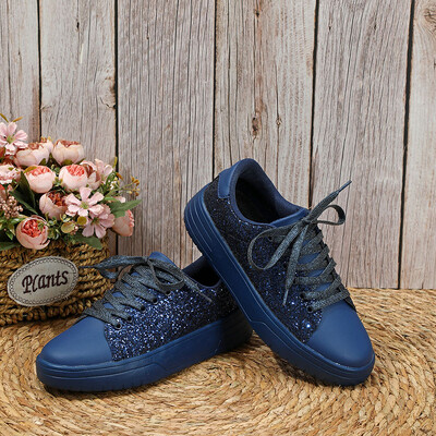 Sieviešu sporta kurpes ar platformu, spīdīgu dekorāciju, skeitborda apavi ikdienas āra apavi Ērti sporta apavi skriešanai 45 pārim