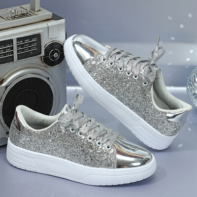 Sieviešu sporta kurpes ar platformu, spīdīgu dekorāciju, skeitborda apavi ikdienas āra apavi Ērti sporta apavi skriešanai 45 pārim