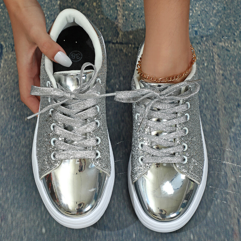 Sieviešu sporta kurpes ar platformu, spīdīgu dekorāciju, skeitborda apavi ikdienas āra apavi Ērti sporta apavi skriešanai 45 pārim