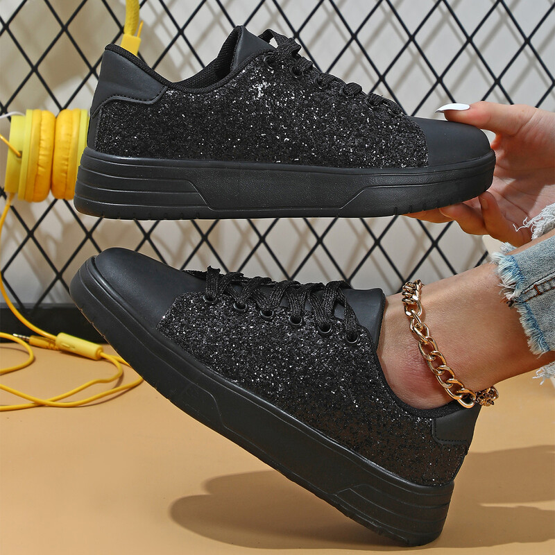 Sieviešu sporta kurpes ar platformu, spīdīgu dekorāciju, skeitborda apavi ikdienas āra apavi Ērti sporta apavi skriešanai 45 pārim