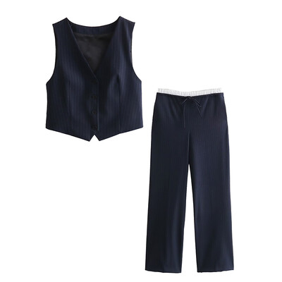 Ženski komplet hlača Ljeto 2024. Novi 2-dijelni set Tanko odijelo s hlačama s elastičnim V-izrezom u struku Chic Blagdansko odijelo za ulično slobodno vrijeme