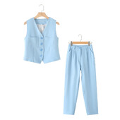 Kar&Otza 2024 novi ženski moderan jednobojni prsluk s grudima bez rukava visokog struka, temperamentni komplet hlača