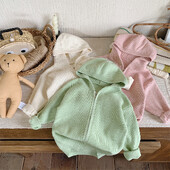 Pulóver Gyerekruházat Kardigán Őszi új koreai kapucnis kötés bő kabát cipzáros ing baba egyszínű 2024 tömör