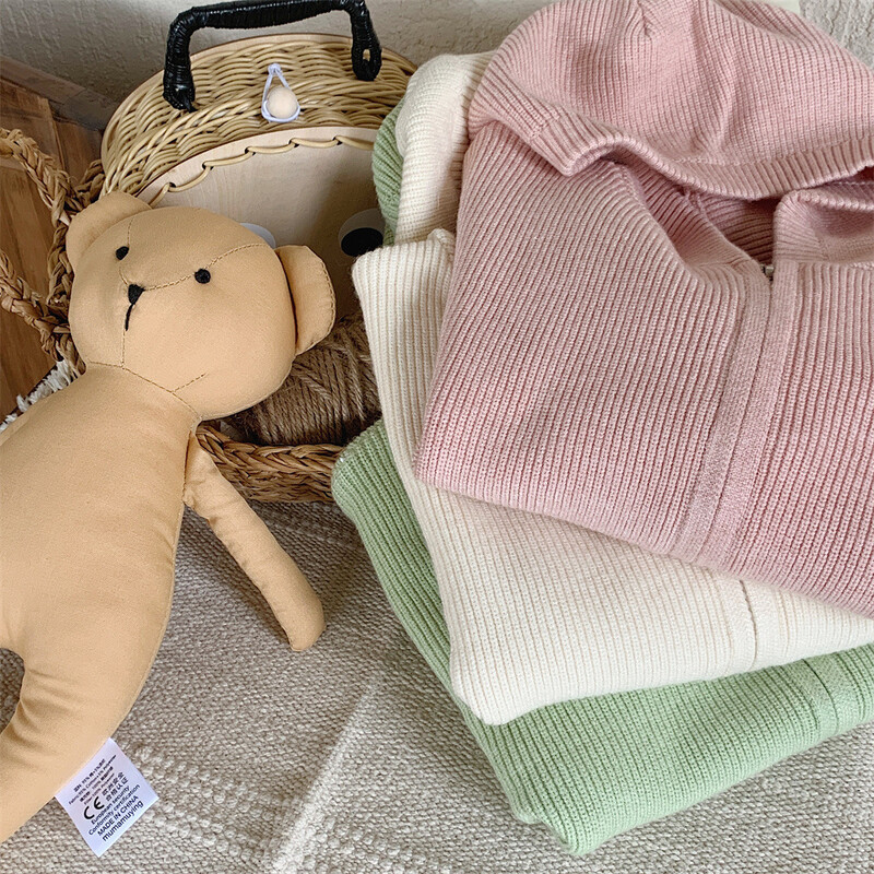 Pulóver Gyerekruházat Kardigán Őszi új koreai kapucnis kötés bő kabát cipzáros ing baba egyszínű 2024 tömör