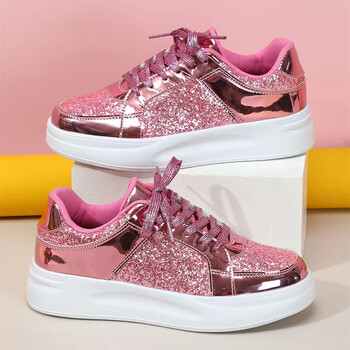 STRONGSHEN Γυναικεία αθλητικά παπούτσια Shining Glitter Casual Fashion Platform Trainers Ασημένια παπούτσια περιπάτου για ζευγάρια Γυναικεία παπούτσια τένις Unisex