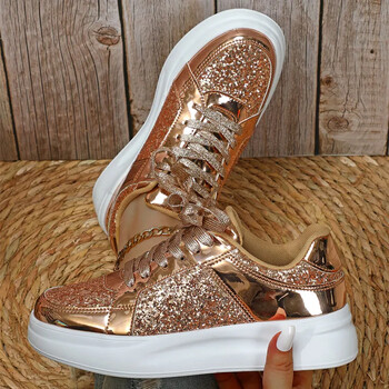 STRONGSHEN Γυναικεία αθλητικά παπούτσια Shining Glitter Casual Fashion Platform Trainers Ασημένια παπούτσια περιπάτου για ζευγάρια Γυναικεία παπούτσια τένις Unisex