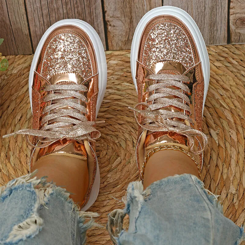 STRONGSHEN Pantofi de damă pentru femei, cu sclipici strălucitor, pantofi casual cu platformă de modă, cuplu, pantofi argintii pentru plimbare, pantofi pentru femei, unisex