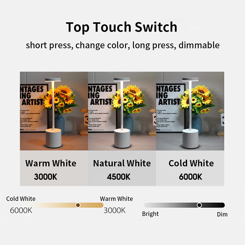 Moderna punjiva metalna LED stolna svjetiljka s 3 temperature boje Noćna stolna lampa Bar Hotelska dekoracija Kreativno noćno svjetlo