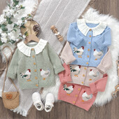 FOCUSNORM 0-3G jaundzimušo meiteņu džemperis jaciņa Rooster izšūšana lelles apkakle ar garām piedurknēm pogām uz leju