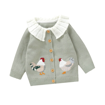 FOCUSNORM 0-3G jaundzimušo meiteņu džemperis jaciņa Rooster izšūšana lelles apkakle ar garām piedurknēm pogām uz leju