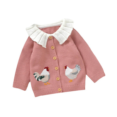 FOCUSNORM 0-3G jaundzimušo meiteņu džemperis jaciņa Rooster izšūšana lelles apkakle ar garām piedurknēm pogām uz leju