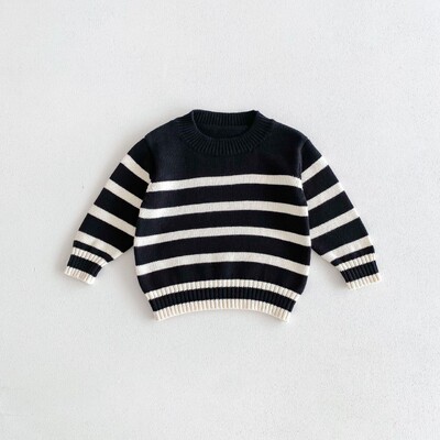 2024. ősz, új gyermek hosszú ujjú pulóver fiúknak, alkalmi kötött felsők, lányok, sokoldalú, csíkos kötöttáru, gyerekpulóver