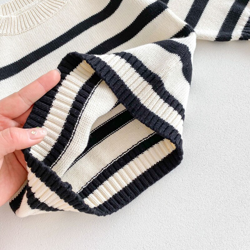 2024. ősz, új gyermek hosszú ujjú pulóver fiúknak, alkalmi kötött felsők, lányok, sokoldalú, csíkos kötöttáru, gyerekpulóver