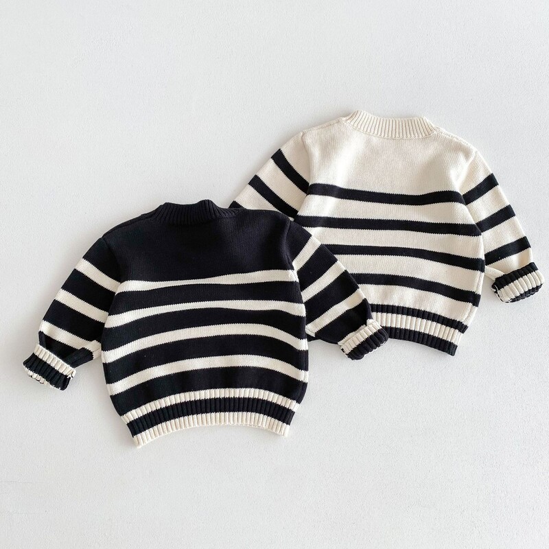 2024. ősz, új gyermek hosszú ujjú pulóver fiúknak, alkalmi kötött felsők, lányok, sokoldalú, csíkos kötöttáru, gyerekpulóver