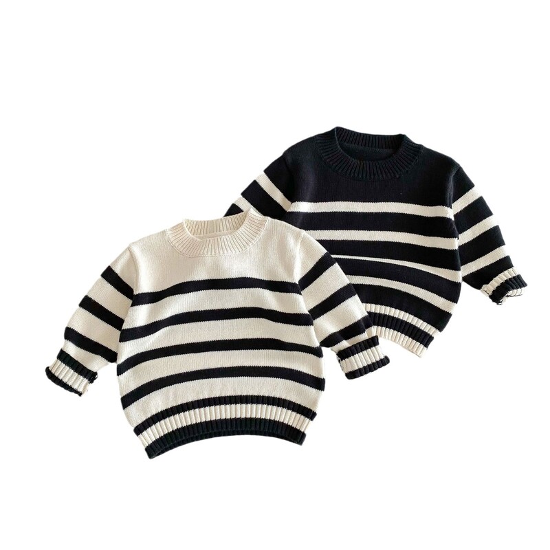 2024. ősz, új gyermek hosszú ujjú pulóver fiúknak, alkalmi kötött felsők, lányok, sokoldalú, csíkos kötöttáru, gyerekpulóver