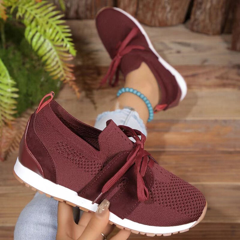 Spot külkereskedelmi 2024 új stílusú repülő, kötött hálós, légáteresztő alkalmi, könnyű, fűzős női, vastag sarkú hétköznapi cipők nőknek