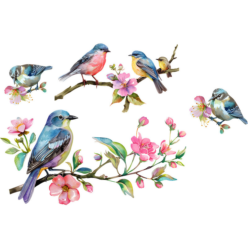 Krāsoti ziedi Zari Putni Stikla durvis un logi Dzīvojamā istaba Mājas noformējums Dekoratīvās logu uzlīmes