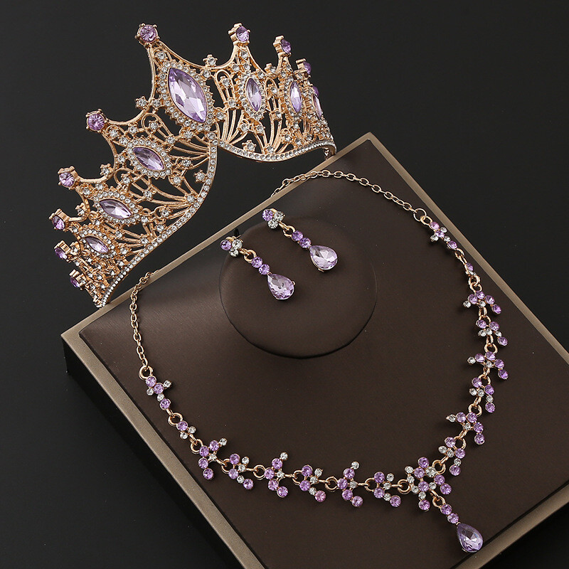 Európai és amerikai ötvözet menyasszony három részes szett, nyaklánc, fülbevaló, sapka, téli esküvői haj kiegészítők, piros esküvői ruha, korona, új