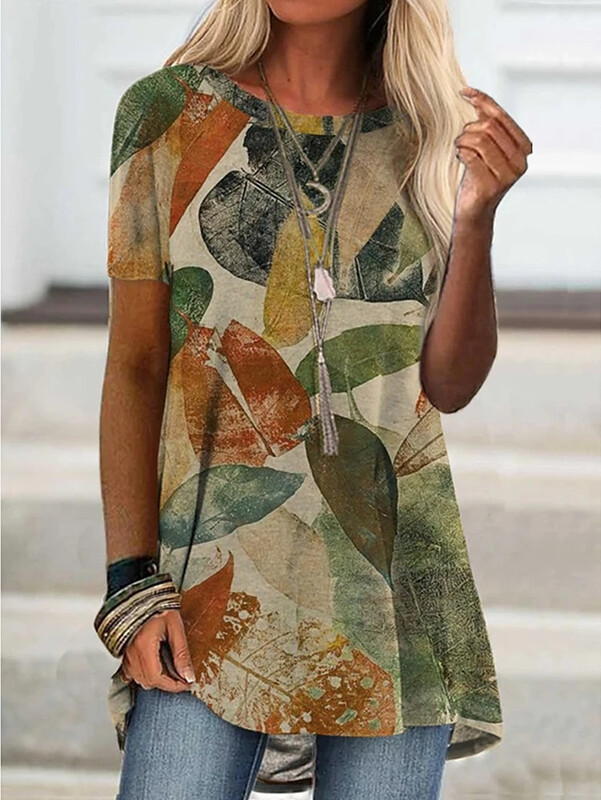 tavaszi új külkereskedelmi határon túli divat női bő digitális nyomtatású rövid ujjú póló