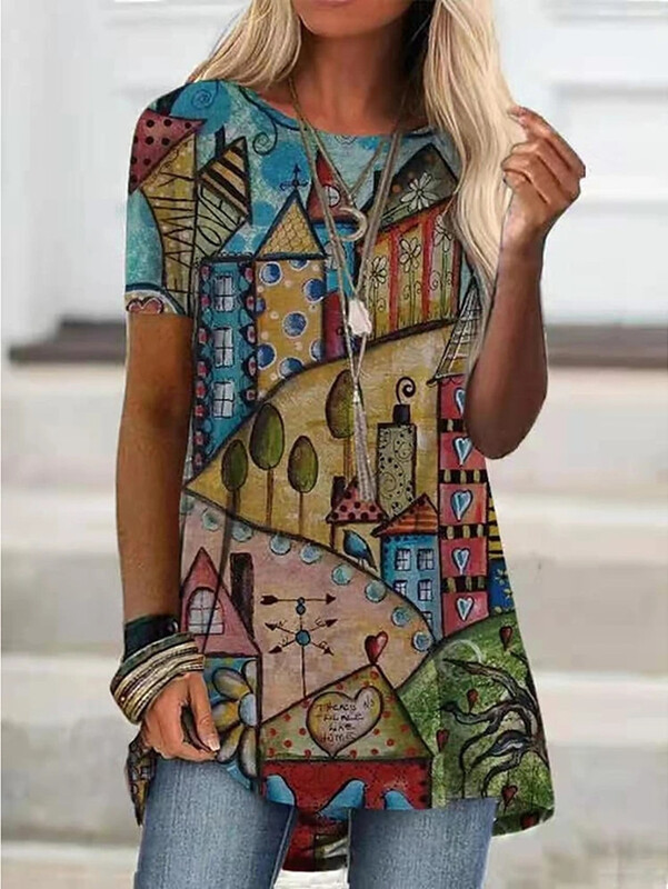 tavaszi új külkereskedelmi határon túli divat női bő digitális nyomtatású rövid ujjú póló