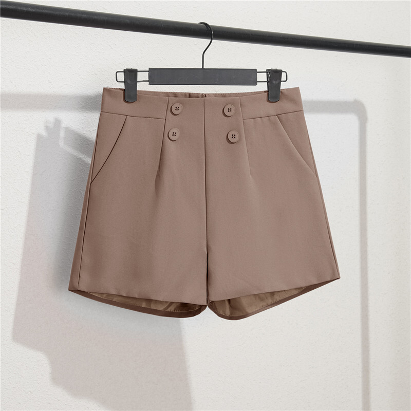 Khaki rövidnadrág, női fekete, nyári karcsú, 2024-es új, bő, magas derekú, A-vonalú, hétköznapi széles szárú nadrág
