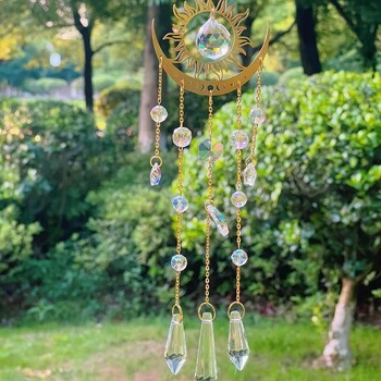 Golden Flame Moon Star Crystal Sunshine Catcher Διακοσμητικά κρεμαστά εξωτερικού κήπου Διακόσμηση βιτρίνας σπιτιού Προμήθειες για γιορτινό πάρτι