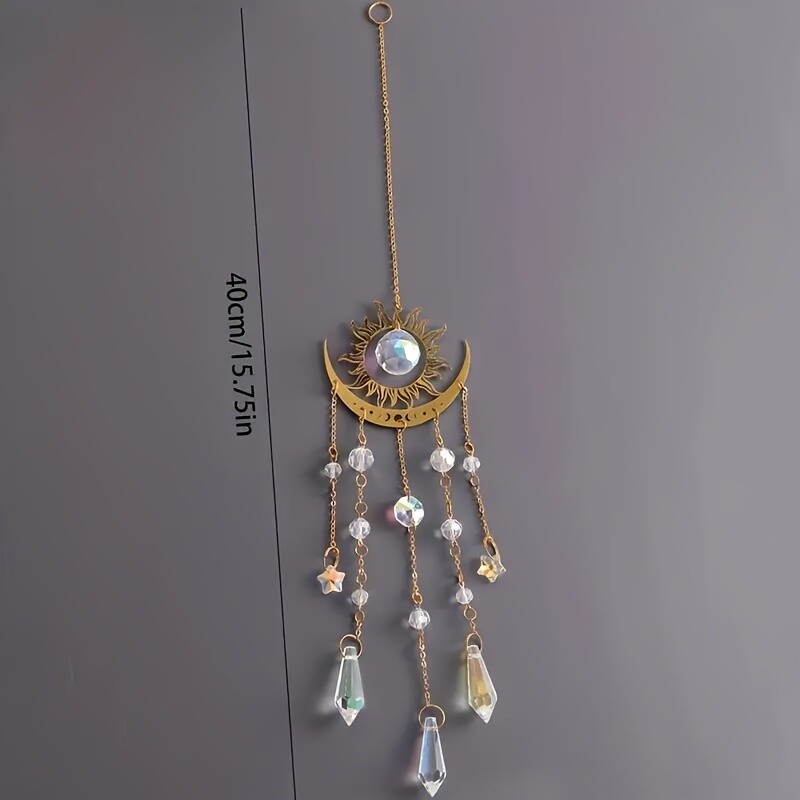 Golden Flame Moon Star Crystal Sunshine Catcher Vanjski vrtni viseći ukrasi Dekoracija kućnog prozora Potrepštine za blagdansku zabavu