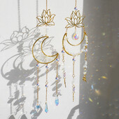 Moon Lotus Suncatcher Prizmas pagalma un dārza dekors Ametists Saules ķērāji Kristāla vēja zvans varavīksnes veidotājs Witchy mājas auto šarms