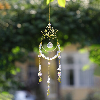 Moon Lotus Suncatcher Prisms Διακόσμηση αυλής & κήπου Amethyst Sun Catchers Crystal Wind Chime Rainbow Maker Witchy Home Car Charm