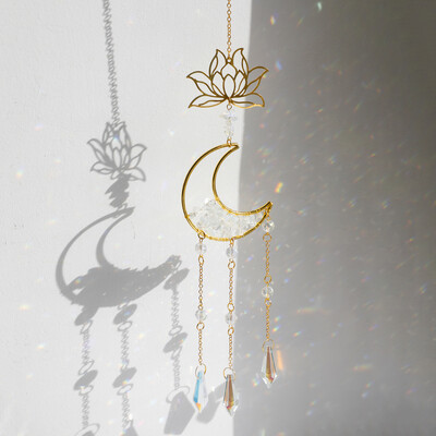 Moon Lotus Suncatcher Prizmas pagalma un dārza dekors Ametists Saules ķērāji Kristāla vēja zvans varavīksnes veidotājs Witchy mājas auto šarms
