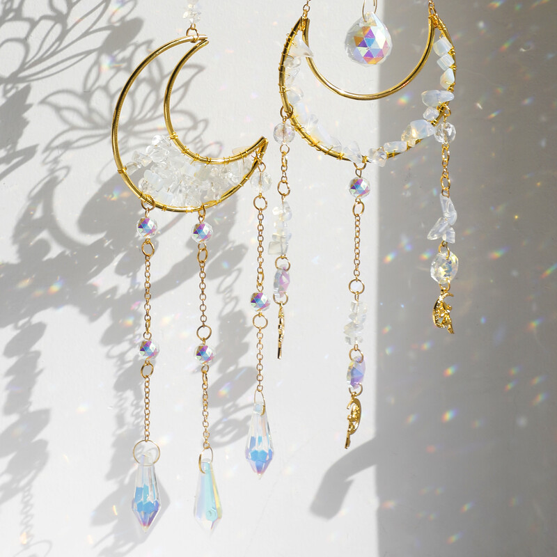 Moon Lotus Suncatcher Prizmas pagalma un dārza dekors Ametists Saules ķērāji Kristāla vēja zvans varavīksnes veidotājs Witchy mājas auto šarms