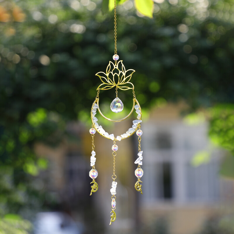 Moon Lotus Suncatcher Prizmas pagalma un dārza dekors Ametists Saules ķērāji Kristāla vēja zvans varavīksnes veidotājs Witchy mājas auto šarms