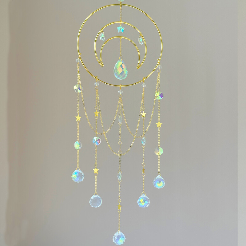 1 db nagy holdi napfogó, holdkristály szélcsengő bűbáj, bájos dekoráció, bájos ajándék