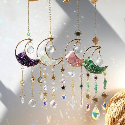 Crystal Suncatcher Moon Amethyst Rainbow Maker Κρεμαστό ντεκόρ Sun Catcher Light Catcher Χριστουγεννιάτικη διακόσμηση κήπου εξωτερικού χώρου