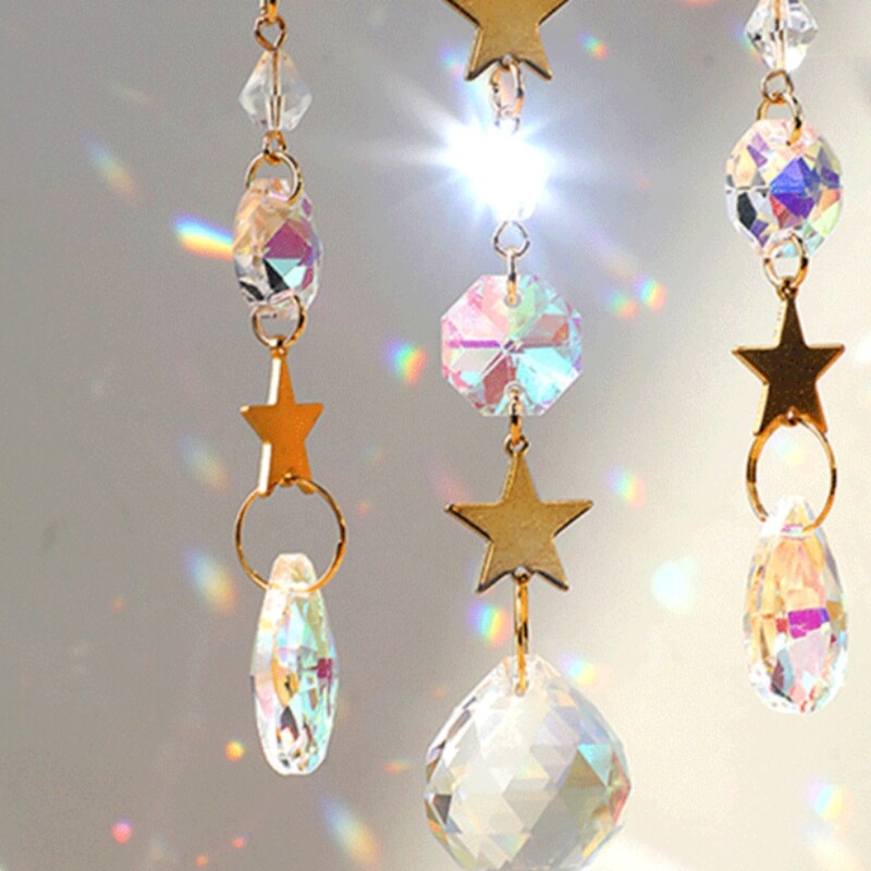 Kristāla saules ķērējs mēness ametists varavīksnes veidotājs Iekarināms dekors Saules ķērējs gaismas ķērējs Ziemassvētku āra logu dārza dekors