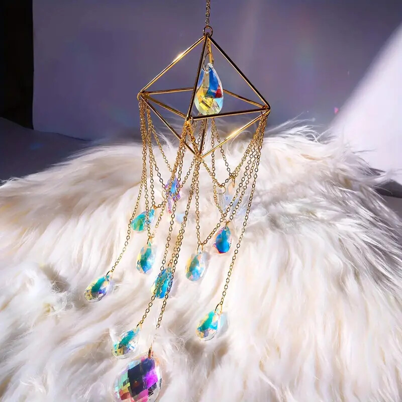 1 db kültéri kerti fém kristály napfogó ablak függő dekoráció, hálószoba szélcsengő függő dekoráció