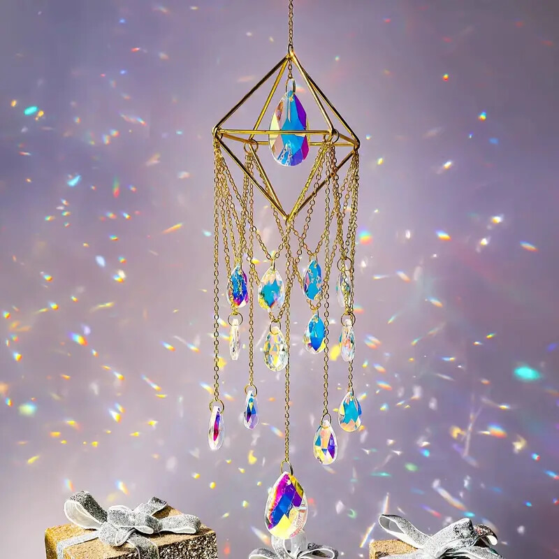 1 db kültéri kerti fém kristály napfogó ablak függő dekoráció, hálószoba szélcsengő függő dekoráció