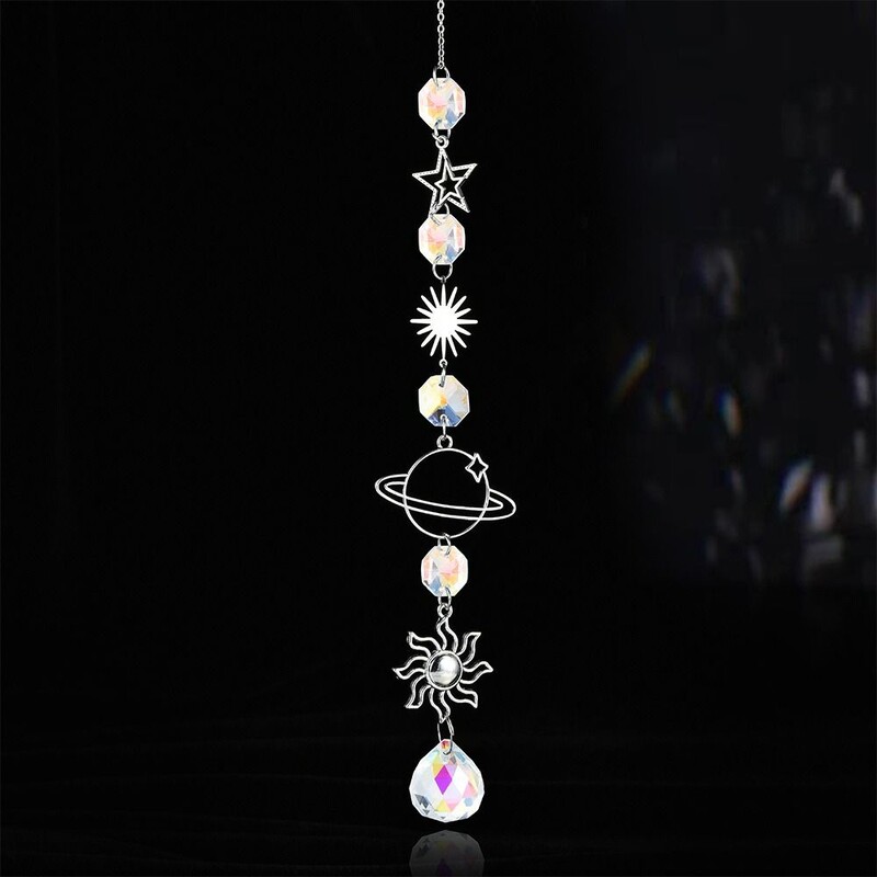 Sun Catcher Crystal Pandantiv Soare Luna Planetă Decorare agățată Prisme Wind Chimes Curcubeu Maker pentru Casa Grădină Decor Cadou