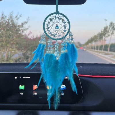 Dream Catcher auto kulons meitenēm Spalvas spogulis piekarināms kulons Mājas dekors Lucky Car Ornaments Salona aksesuāri Kristāls