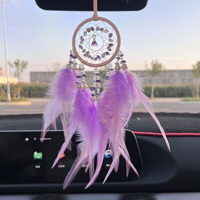 Dream Catcher auto kulons meitenēm Spalvas spogulis piekarināms kulons Mājas dekors Lucky Car Ornaments Salona aksesuāri Kristāls
