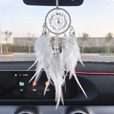 Dream Catcher auto kulons meitenēm Spalvas spogulis piekarināms kulons Mājas dekors Lucky Car Ornaments Salona aksesuāri Kristāls